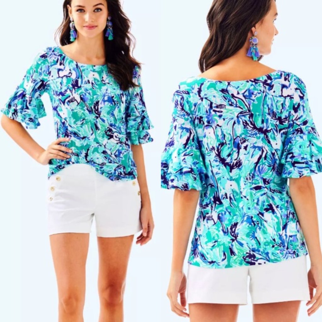Lilly Pulitzer Elephant Appeal Lula Top | Blue & White | Size Xs